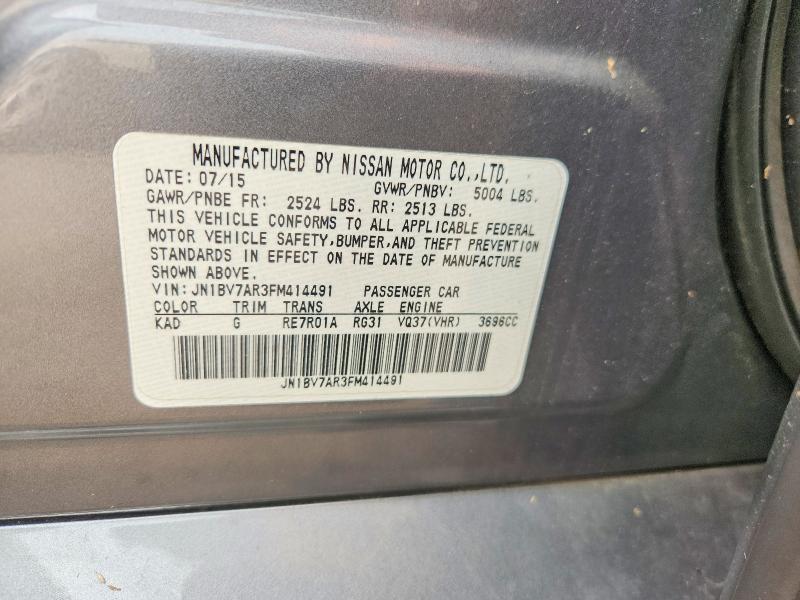 59393426 :رقم المزاد ، JN1BV7AR3FM414491 vin ، 2015 Infiniti Q50 مزاد بيع