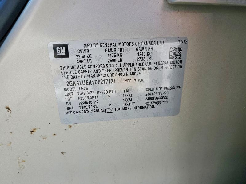 2013 Gmc Terrain მანქანა იყიდება აუქციონზე, vin: 2GKALUEK1D6217121, აუქციონის ნომერი: 62798906