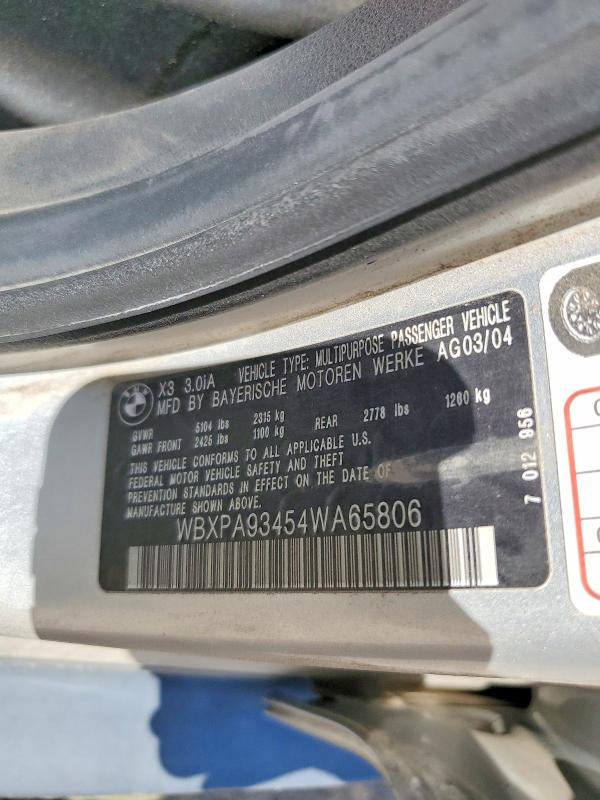 Aukcja sprzedaży 2004 Bmw X3, vin: WBXPA93454WA65806, numer aukcji: 60000756