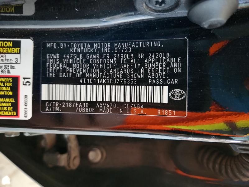 2023 Toyota Camry მანქანა იყიდება აუქციონზე, vin: 4T1C11AK3PU776363, აუქციონის ნომერი: 63595806