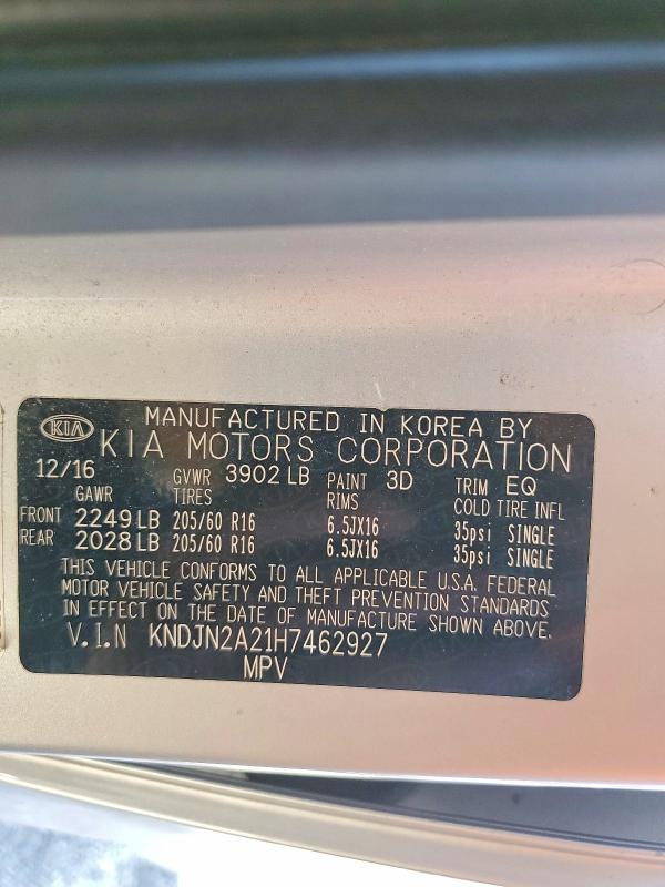 Aukcja sprzedaży 2017 Kia Soul, vin: KNDJN2A21H7462927, numer aukcji: 63356956