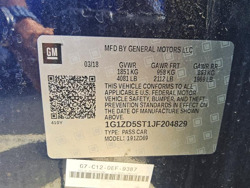 Продаж на аукціоні авто 2018 Chevrolet Malibu, vin: 1G1ZD5ST1JF204829, номер лоту: 61765406