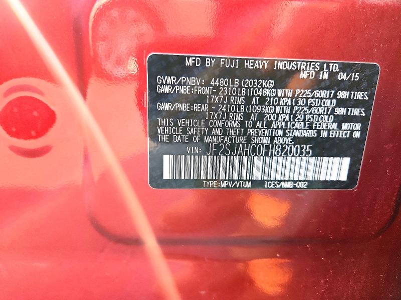 Продаж на аукціоні авто 2015 Subaru Forester, vin: JF2SJAHC0FH820035, номер лоту: 62203956
