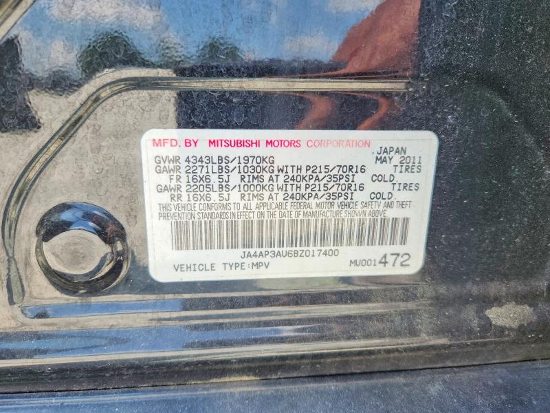 59575926 :رقم المزاد ، JA4AP3AU6BZ017400 vin ، 2011 Mitsubishi Outlander Sport مزاد بيع