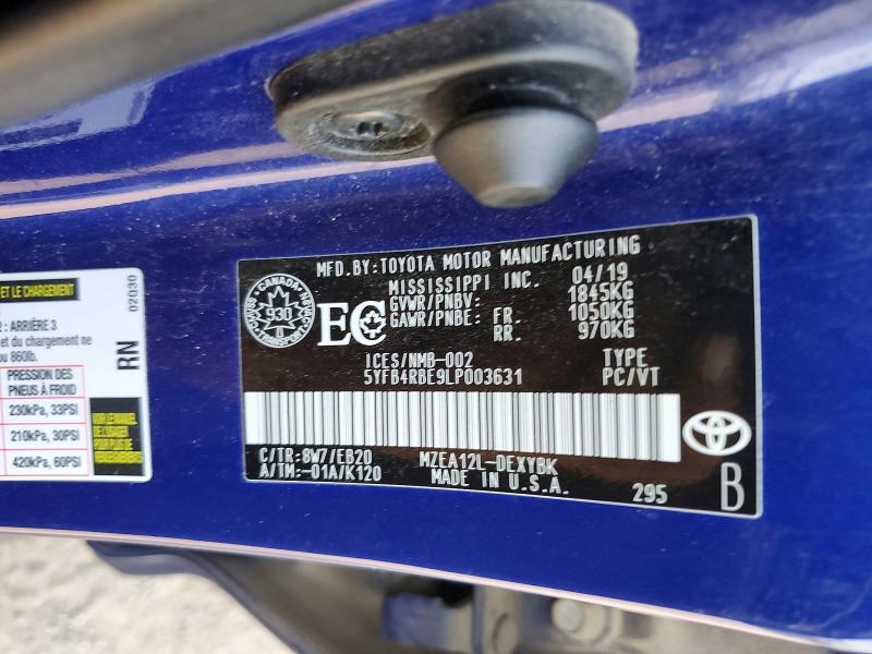 Продаж на аукціоні авто 2020 Toyota Corolla, vin: 5YFB4RBE9LP003631, номер лоту: 59676436
