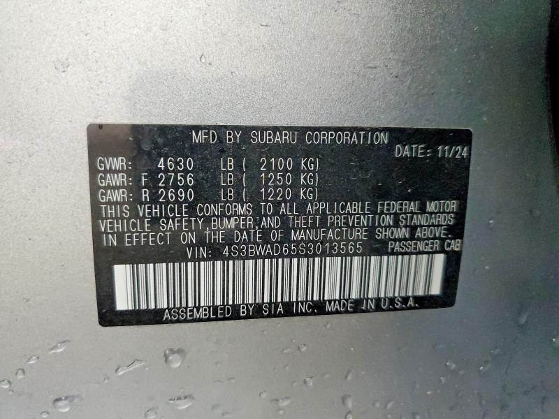 61545196 :رقم المزاد ، 4S3BWAD65S3013565 vin ، 2025 Subaru Legacy مزاد بيع