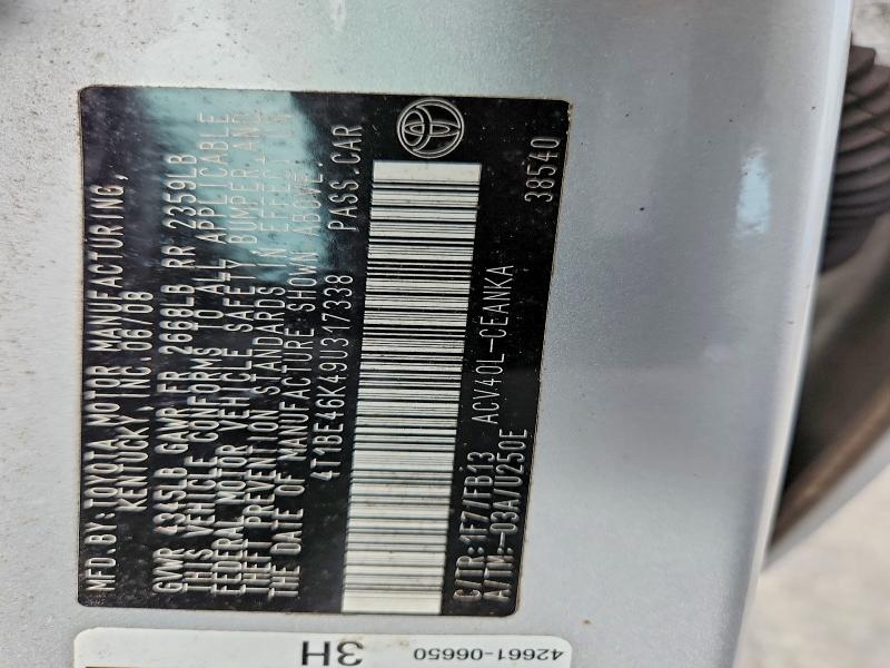 2009 Toyota Camry მანქანა იყიდება აუქციონზე, vin: 4T1BE46K49U317338, აუქციონის ნომერი: 61195396