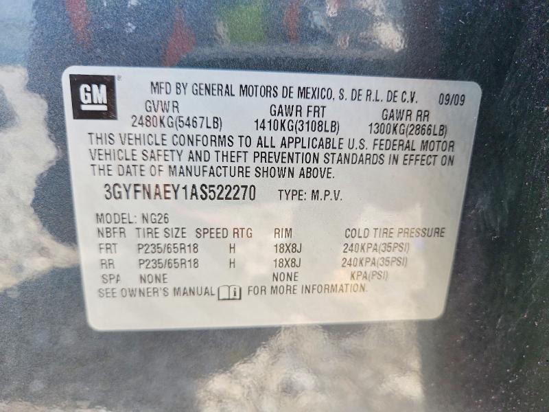 61507786 :رقم المزاد ، 3GYFNAEY1AS522270 vin ، 2010 Cadillac Srx مزاد بيع