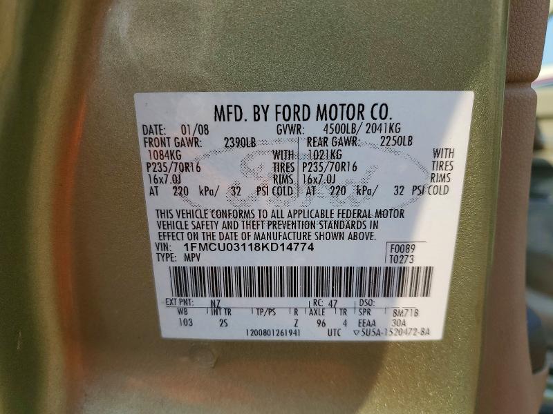 Aukcja sprzedaży 2008 Ford Escape, vin: 1FMCU03118KD14774, numer aukcji: 62747306