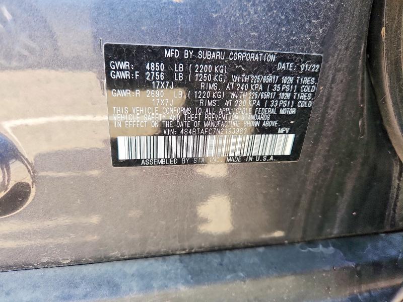Продажа на аукционе авто 2022 Subaru Outback, vin: 4S4BTAFC7N3193983, номер лота: 62789336