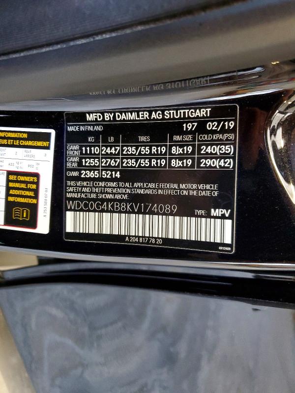 2019 Mercedes-benz Glc მანქანა იყიდება აუქციონზე, vin: WDC0G4KB8KV174089, აუქციონის ნომერი: 62062166