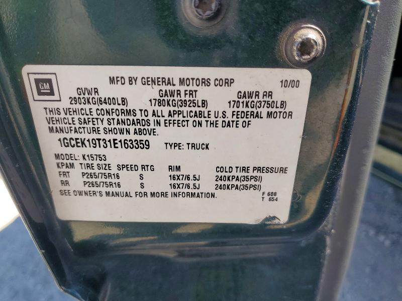 Продажа на аукционе авто 2001 Chevrolet Silverado, vin: 1GCEK19T31E163359, номер лота: 60030646
