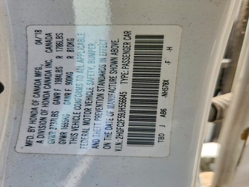Продажа на аукционе авто 2018 Honda Civic, vin: 2HGFC2F59JH556645, номер лота: 61938896
