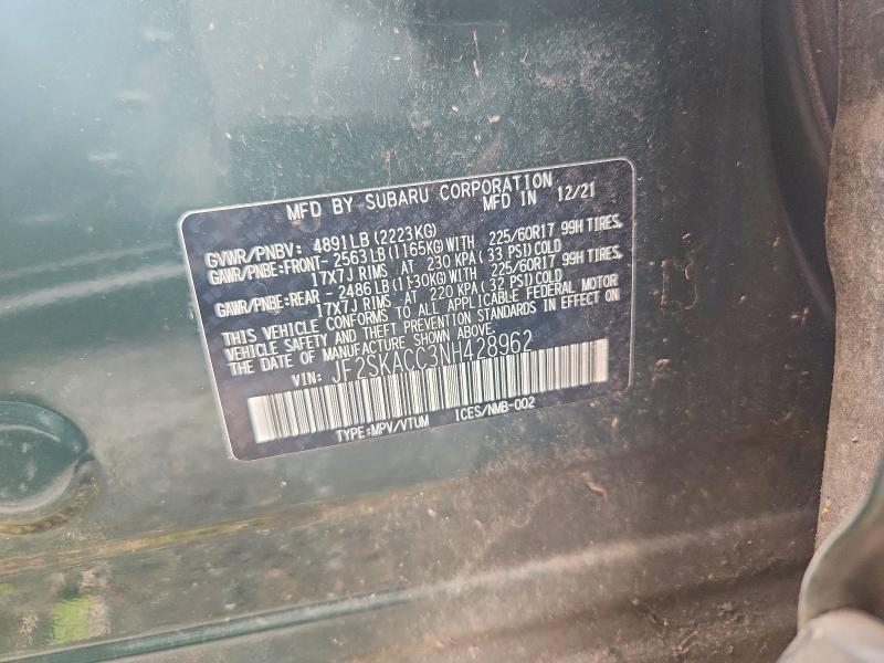 Aukcja sprzedaży 2022 Subaru Forester, vin: JF2SKACC3NH428962, numer aukcji: 61624846