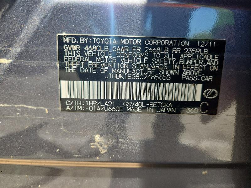 Aukcja sprzedaży 2012 Lexus Es, vin: JTHBK1EG8C2485655, numer aukcji: 63507006