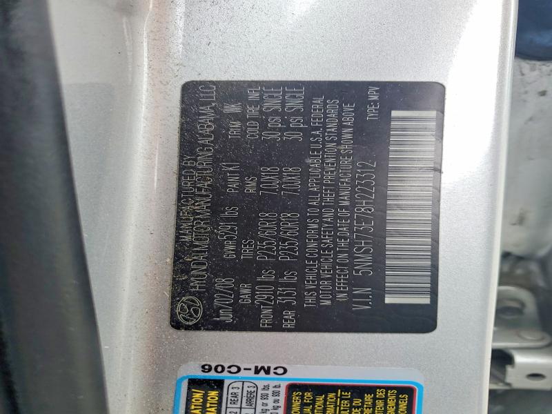59554626 :رقم المزاد ، 5NMSH73E78H223312 vin ، 2008 Hyundai Santa Fe مزاد بيع