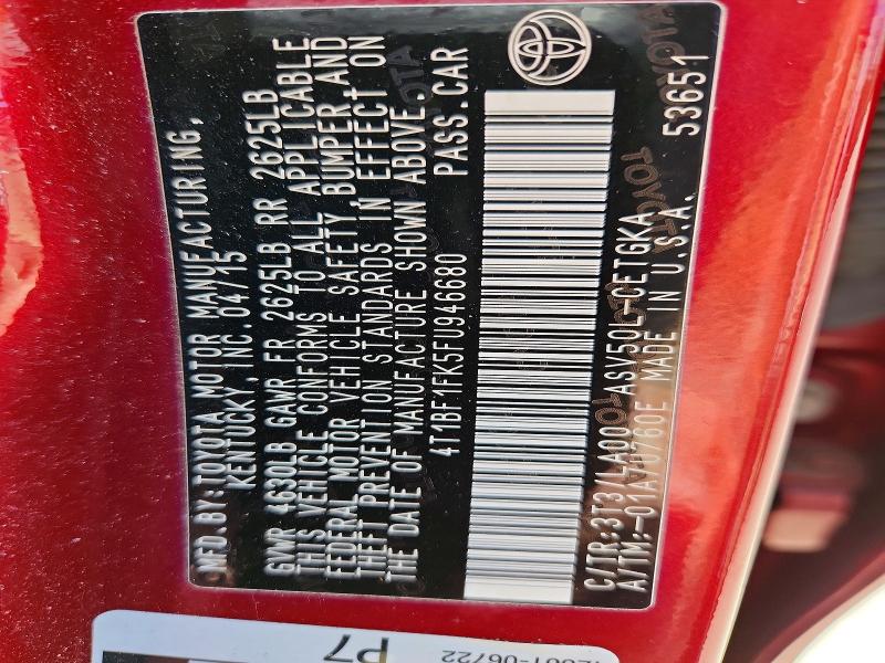 2015 Toyota Camry მანქანა იყიდება აუქციონზე, vin: 4T1BF1FK5FU946680, აუქციონის ნომერი: 60195606