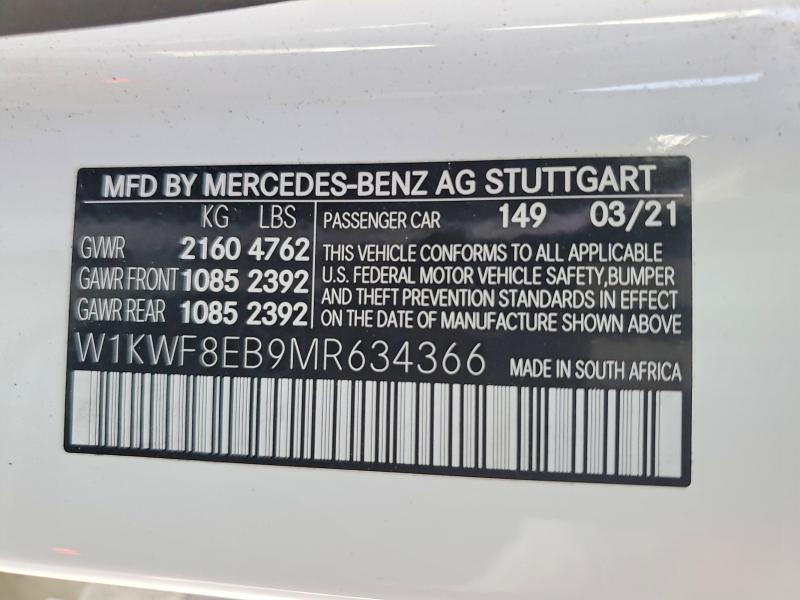 Продаж на аукціоні авто 2021 Mercedes-benz C, vin: W1KWF8EB9MR634366, номер лоту: 59336326