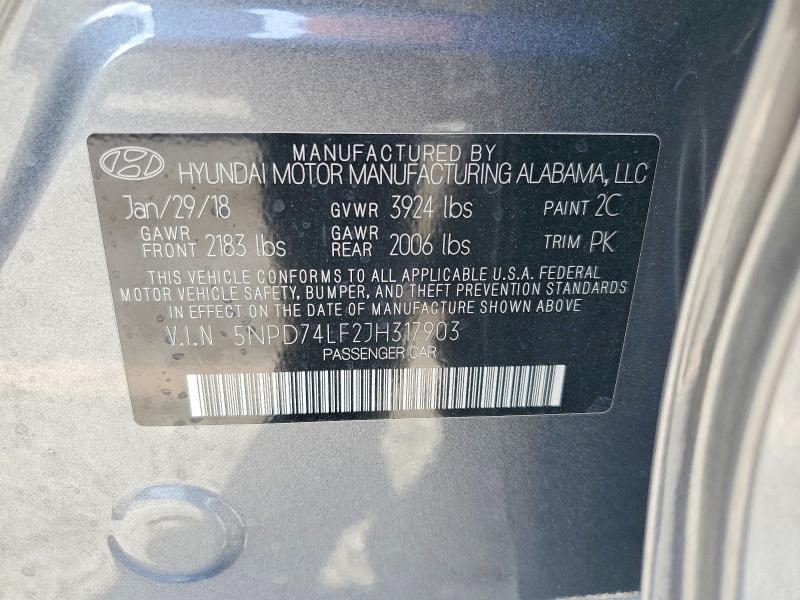 Aukcja sprzedaży 2018 Hyundai Elantra, vin: 5NPD74LF2JH317903, numer aukcji: 62083986