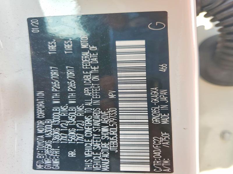 2020 Toyota 4runner მანქანა იყიდება აუქციონზე, vin: JTEBU5JR0L5797330, აუქციონის ნომერი: 62741446