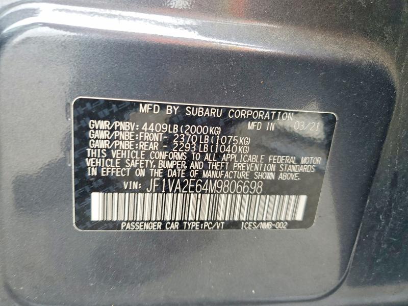 Продажа на аукционе авто 2021 Subaru Wrx, vin: JF1VA2E64M9806698, номер лота: 61494876