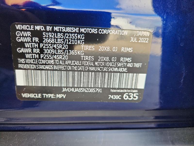 Продаж на аукціоні авто 2022 Mitsubishi Outlander, vin: JA4J4UA85NZ085791, номер лоту: 61031456