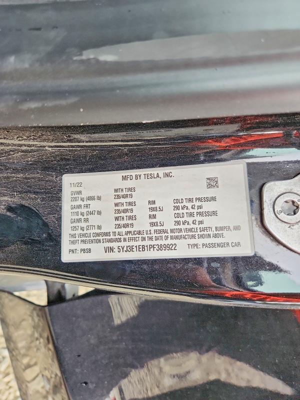 Aukcja sprzedaży 2023 Tesla Model 3, vin: 5YJ3E1EB1PF389922, numer aukcji: 62494856