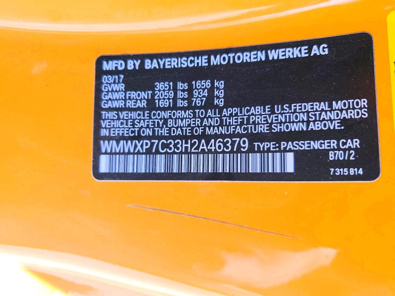Продаж на аукціоні авто 2017 Mini Cooper, vin: WMWXP7C33H2A46379, номер лоту: 60528736