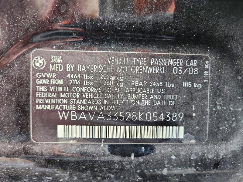 Продажа на аукционе авто 2008 Bmw 328, vin: WBAVA33528K054389, номер лота: 61169526