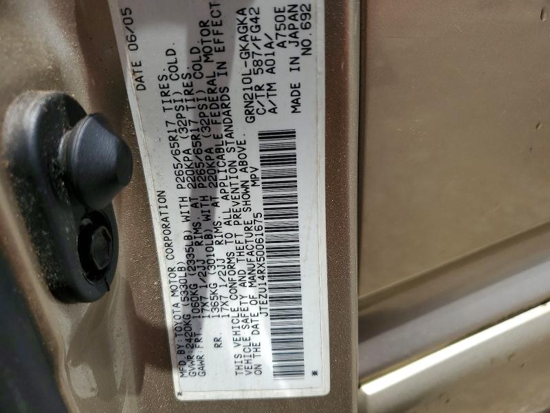 61250966 :رقم المزاد ، JTEZU14RX50061675 vin ، 2005 Toyota 4runner مزاد بيع
