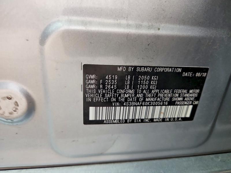 61373716 :رقم المزاد ، 4S3BNAF60K3005616 vin ، 2019 Subaru Legacy مزاد بيع