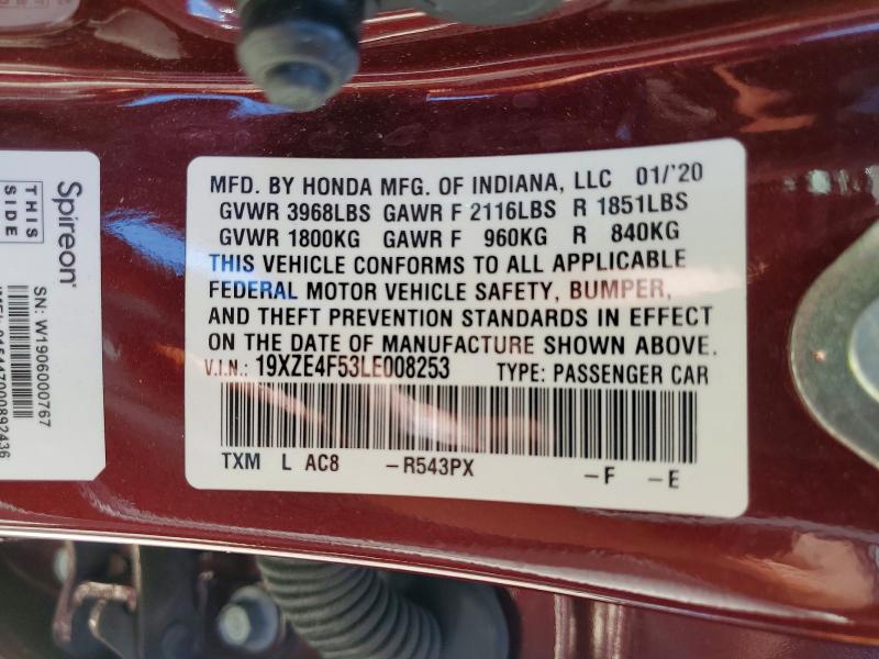 Продаж на аукціоні авто 2020 Honda Insight, vin: 19XZE4F53LE008253, номер лоту: 62642866