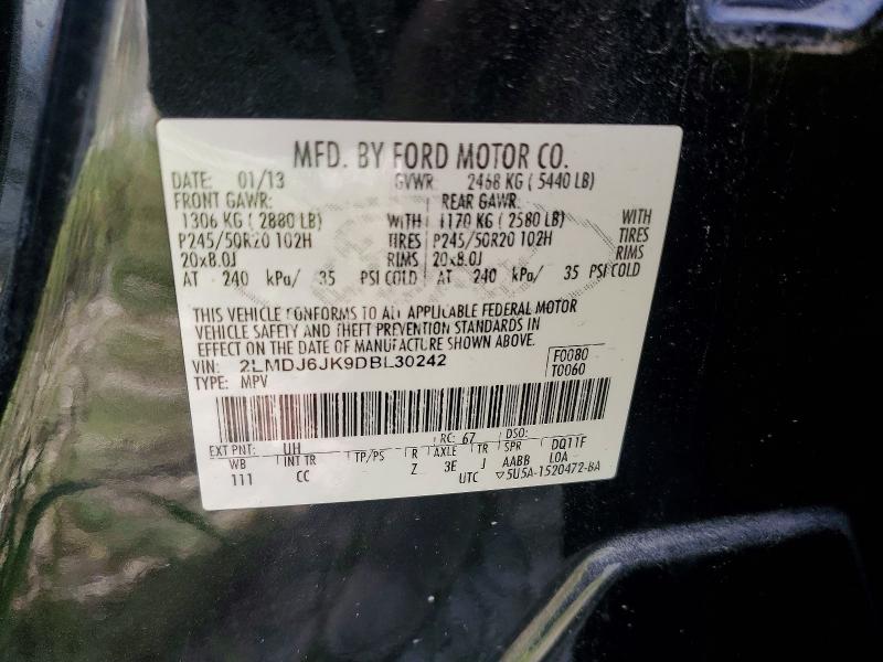 58122316 :رقم المزاد ، 2LMDJ6JK9DBL30242 vin ، 2013 Lincoln Mkx مزاد بيع