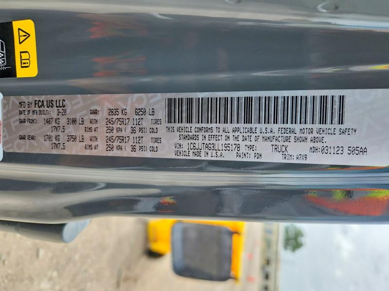 Продажа на аукционе авто 2020 Jeep Gladiator, vin: 1C6JJTAG3LL195178, номер лота: 61933946