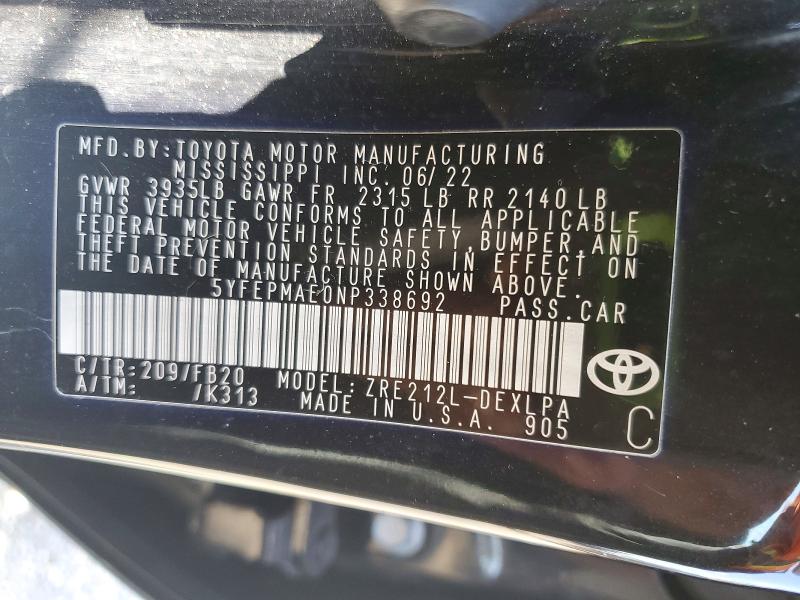 59667806 :رقم المزاد ، 5YFEPMAE0NP338692 vin ، 2022 Toyota Corolla مزاد بيع
