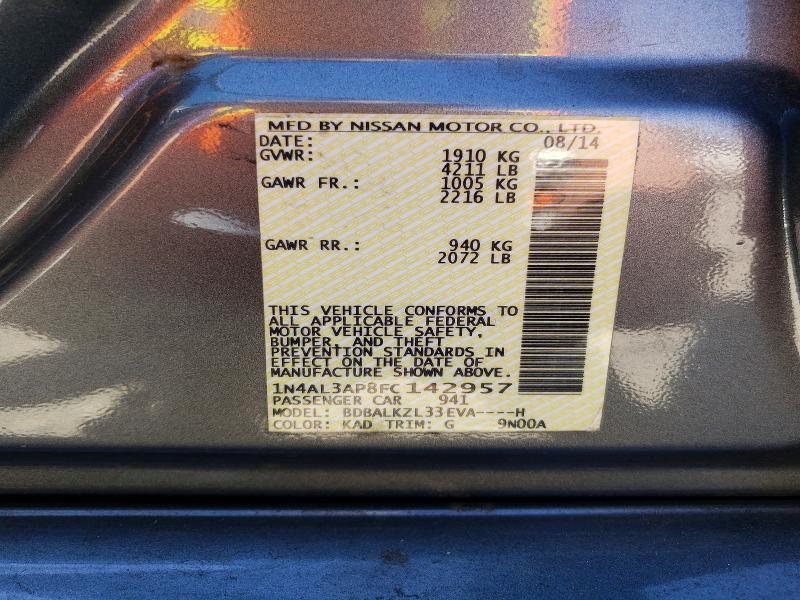 2015 Nissan Altima მანქანა იყიდება აუქციონზე, vin: 1N4AL3AP8FC142957, აუქციონის ნომერი: 62299036