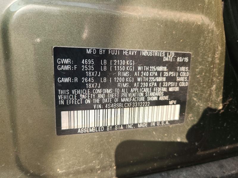 Продажа на аукционе авто 2015 Subaru Outback, vin: 4S4BSBLCXF3312222, номер лота: 60258926