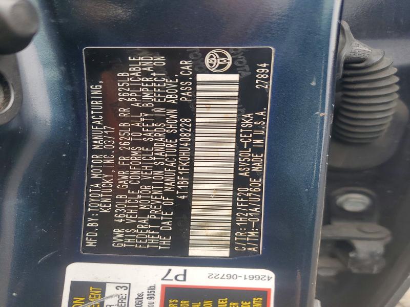 2017 Toyota Camry მანქანა იყიდება აუქციონზე, vin: 4T1BF1FK0HU408228, აუქციონის ნომერი: 62964616