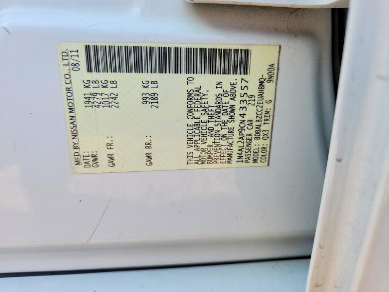 2012 Nissan Altima მანქანა იყიდება აუქციონზე, vin: 1N4AL2AP9CN433557, აუქციონის ნომერი: 59868716