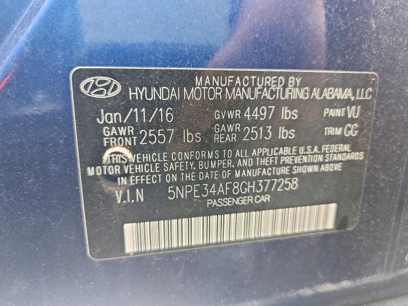 Aukcja sprzedaży 2016 Hyundai Sonata, vin: 5NPE34AF8GH377258, numer aukcji: 85994235