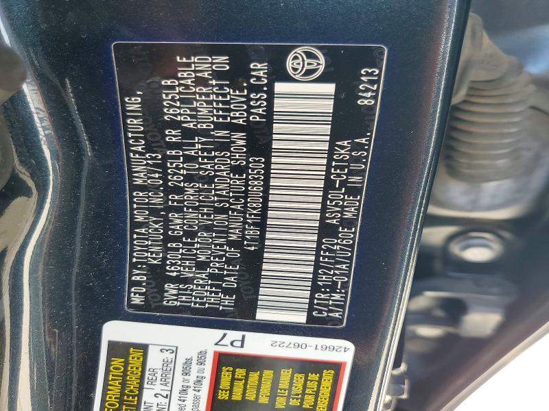 Aukcja sprzedaży 2013 Toyota Camry, vin: 4T1BF1FK8DU683503, numer aukcji: 63219776
