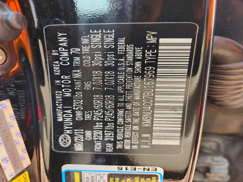61326646 :رقم المزاد ، KM8NU4CC7BU167969 vin ، 2011 Hyundai Veracruz مزاد بيع
