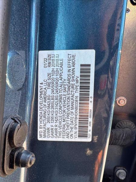 Auction sale of the 2022 Honda Pilot, vin: 5FNYF6H0XNB033816, lot number: 63392986