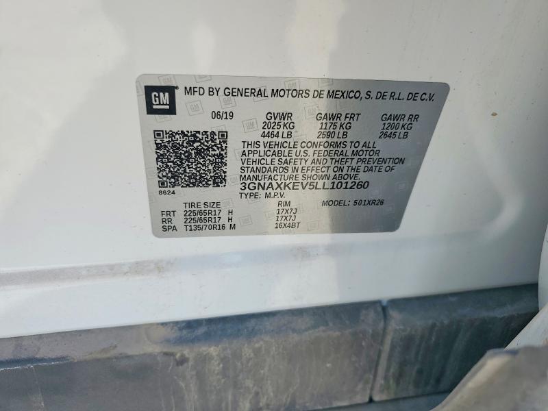 Aukcja sprzedaży 2020 Chevrolet Equinox, vin: 3GNAXKEV5LL101260, numer aukcji: 60412376
