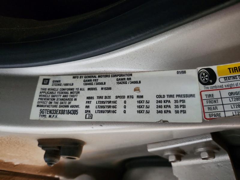 61977836 :رقم المزاد ، 5GTEN33EX88184305 vin ، 2008 Hummer H3 مزاد بيع