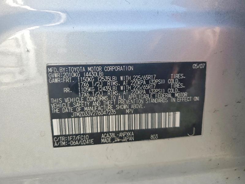 Aukcja sprzedaży 2007 Toyota Rav4, vin: JTMZD33V276047235, numer aukcji: 62098596