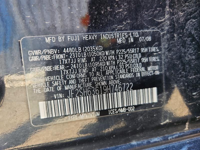 Aukcja sprzedaży 2009 Subaru Forester, vin: JF2SH63619H746722, numer aukcji: 62767876