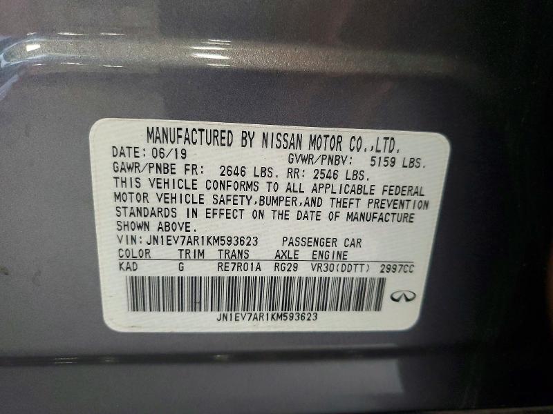 Продаж на аукціоні авто 2019 Infiniti Q50, vin: JN1EV7AR1KM593623, номер лоту: 61154246