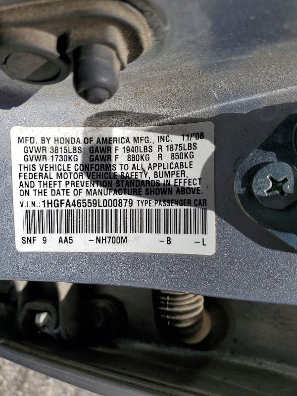 Продажа на аукционе авто 2009 Honda Civic, vin: 1HGFA46559L000879, номер лота: 60815366