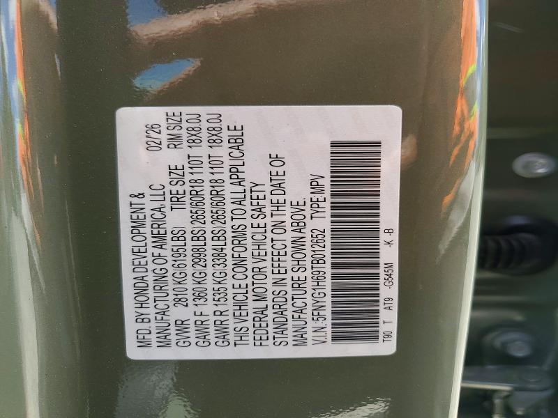 60690406 :رقم المزاد ، 5FNYG1H69TB012652 vin ، 2026 Honda Pilot مزاد بيع